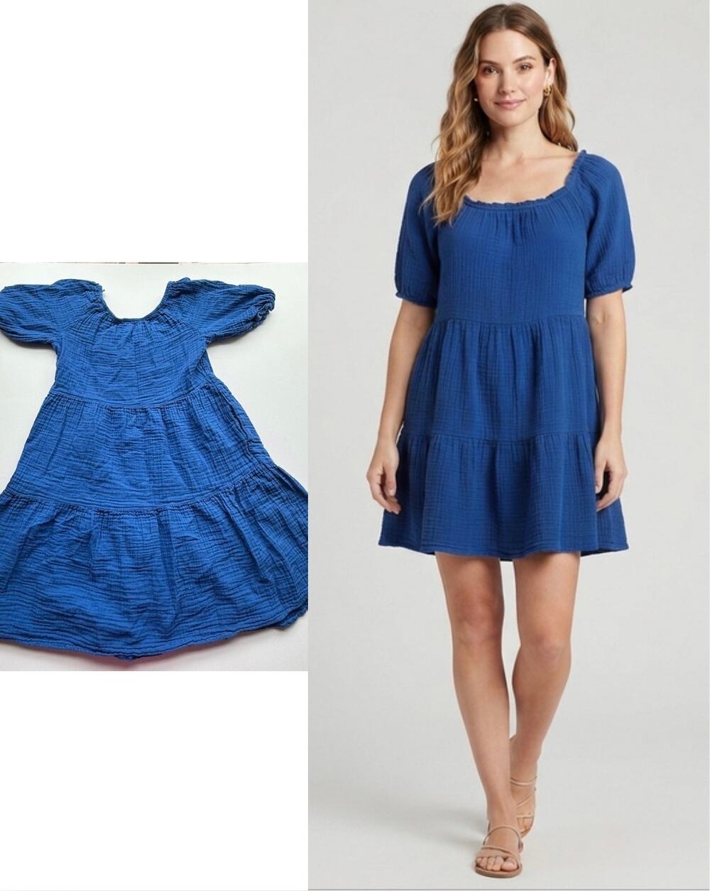 Old Navy Blue Crinkle Gauze Tiered Dress Women's XS